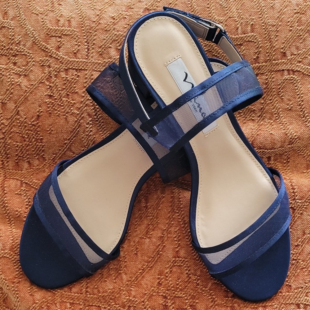 Nina sandals 7M navy blue mesh and satin straps